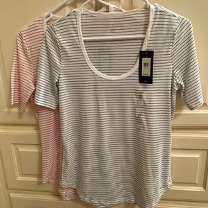 2 Tommy Hilfiger Striped Scoop Neck 3/4 Sleeve Blouses